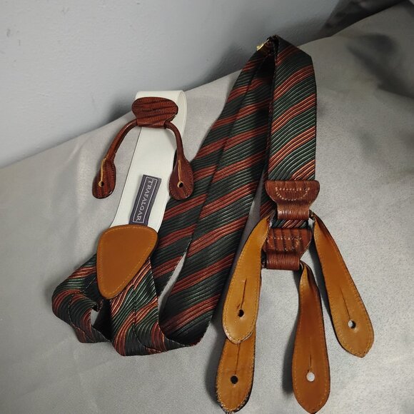 ❤️ TRAFALGAR Copper and Green Reptile Trim Silk Braces Suspenders - Picture 8 of 12
